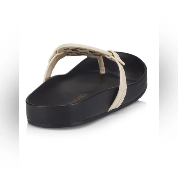 Tory Burch Authentic Leather Miller Cloud Leather Thong Slides Navy/Cream Size8M